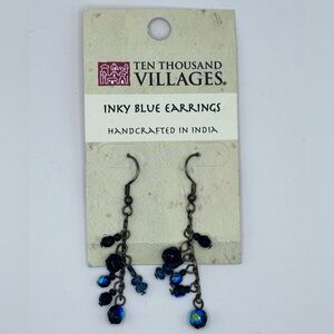 New Ten Thousand Village Midnight Inky Blue Dangle Earrings